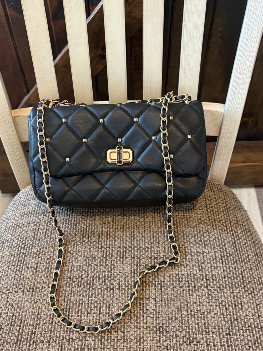 Badgley Mischka Black Quilted Crossbody with Gold Chain
